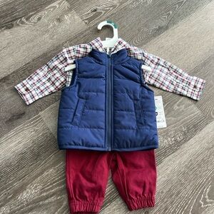 Carters Plaid Shirt with Navy Vest and Red Pants Set 3 months